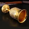 Liquor Serving Cup with Tray, Relief Pattern Metal Goblet for Dining Table Placement, Cabinet Use, and Baijiu Tasting