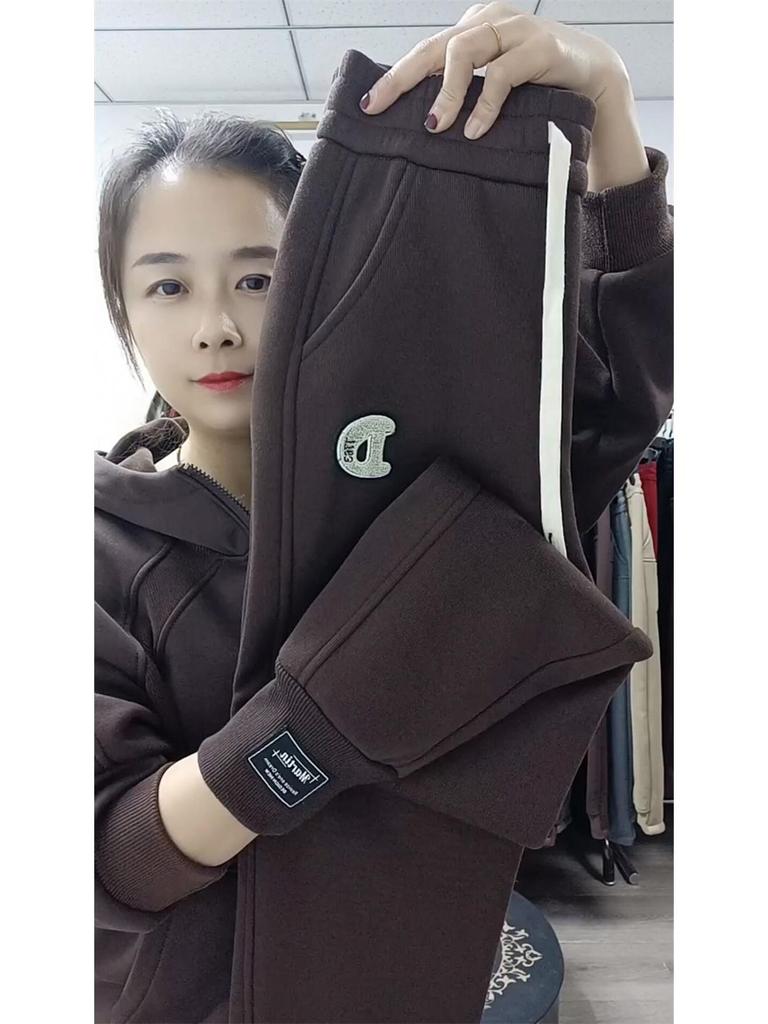 Pantaloni de trening harem cu talie înaltă pentru femei 2025 cu căptușeală din fleece - Pantaloni casual groși de primăvară/iarnă cu manșete și efect de slăbire