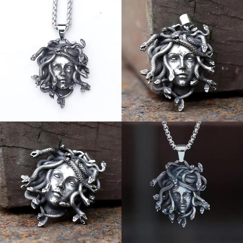 Retro Medusa Snake Animal Pendant Necklace With Zinc Alloy Charm For Gothic Style