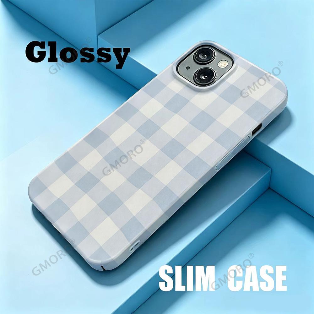 Best-selling minimalist light blue checkered phone case, iPhone 16 fresh and fresh Apple 17 Pro film protective case
