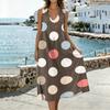 Sleeveless V Neck Pocket Split Hem Dress Women Casual Loose Fit Midi Dress with Polka Dot Print Linen Blend Fabric