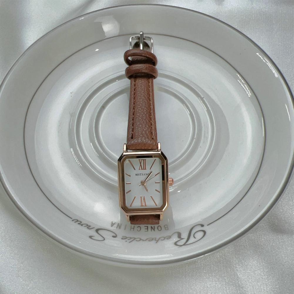 Retro Square Wrist Watch For Women Trendy Luxury Waterproof Watch With Pu Leather Band For Girls Student