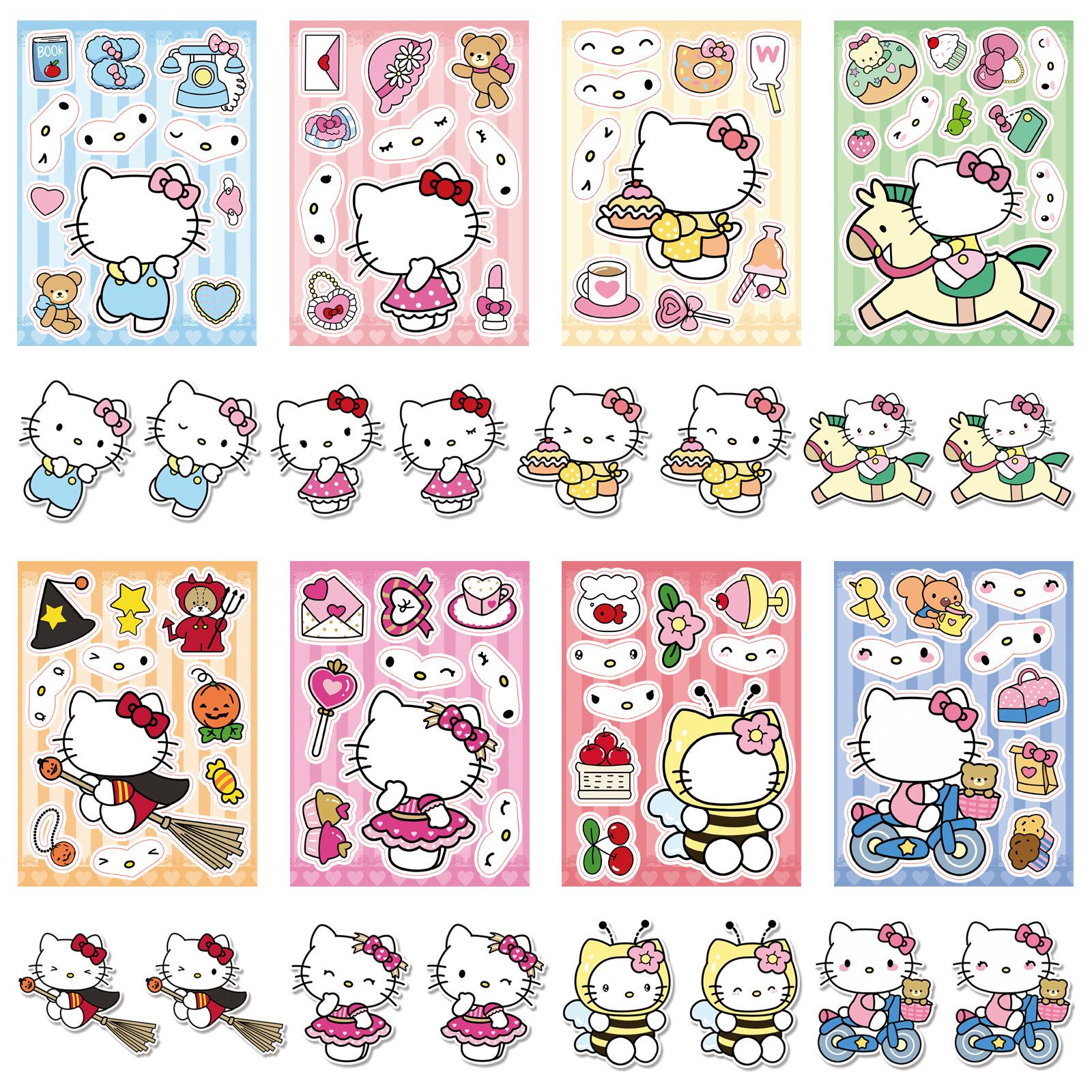 Sanrio Hello Kitty Educational Puzzle Stickers (8 Sheets) - Waterproof DIY Face-Making Stickers