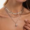 European and American Stacked Snake Bone Chain Water Drop Pendant Necklace Female, Personality Temperament Ins Geometric Handmade Chain Item Jewelry
