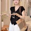 2026 Summer Women's Simple Solid Color Knit Top - Short-Sleeved, Single-Breasted, Round Neck, Age-Reducing Design