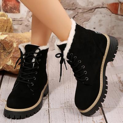 Herbst Winter Warme Plüsch Stiefeletten Damen Übergröße 36-43 Wildlederimitat Plateau Stiefel Frau Rutschfest Schnürstiefeletten Mujer