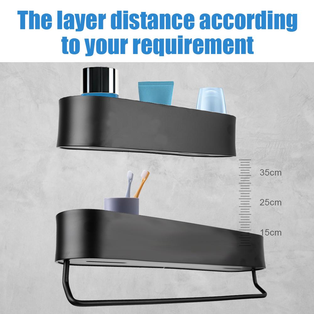 Shower Storage Basket Bath Towel Holder Wall Mounted Shelves Kitchen Organizer No-Drill Bathroom Shelf Rack Black