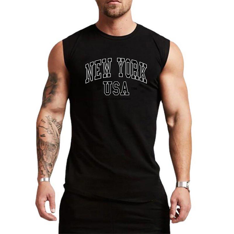 Summer Round Neck 3D USA New York Alphabet Printed Top Fashionable Casual Sleeveless Vest Men's T-shirts