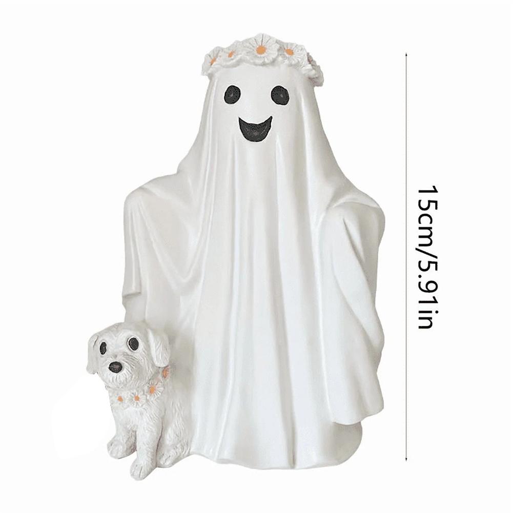 Ornements d'Horreur Chien Fantôme d'Halloween, 2025 Statue Figurine Chien Fantôme Marchant, Mignonne Figurine d'Halloween en Résine Décorations de Table à Domicile