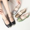Plus Size 41 42 Breathable Comfortable Shallow National Emborider Mary Janes Flat Shoes 2025 Spring Square Heels Shoes for Mom