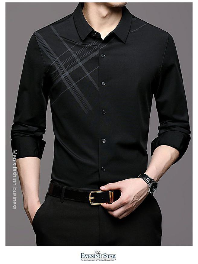 Romon Herren Maulbeerseide Langarm Nahtloses Knitterfreies Business Casual Hemd