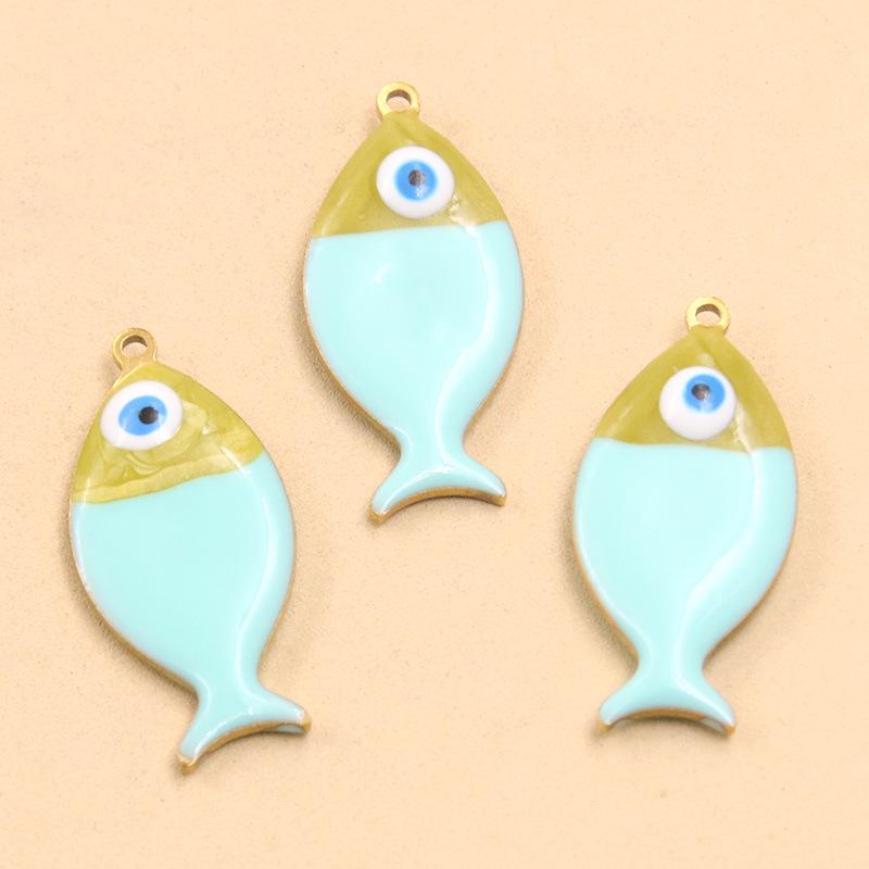 11 Color 11x24mm Stainless Steel Ocean Element Fish Pendant for DIY Necklace Jewelry