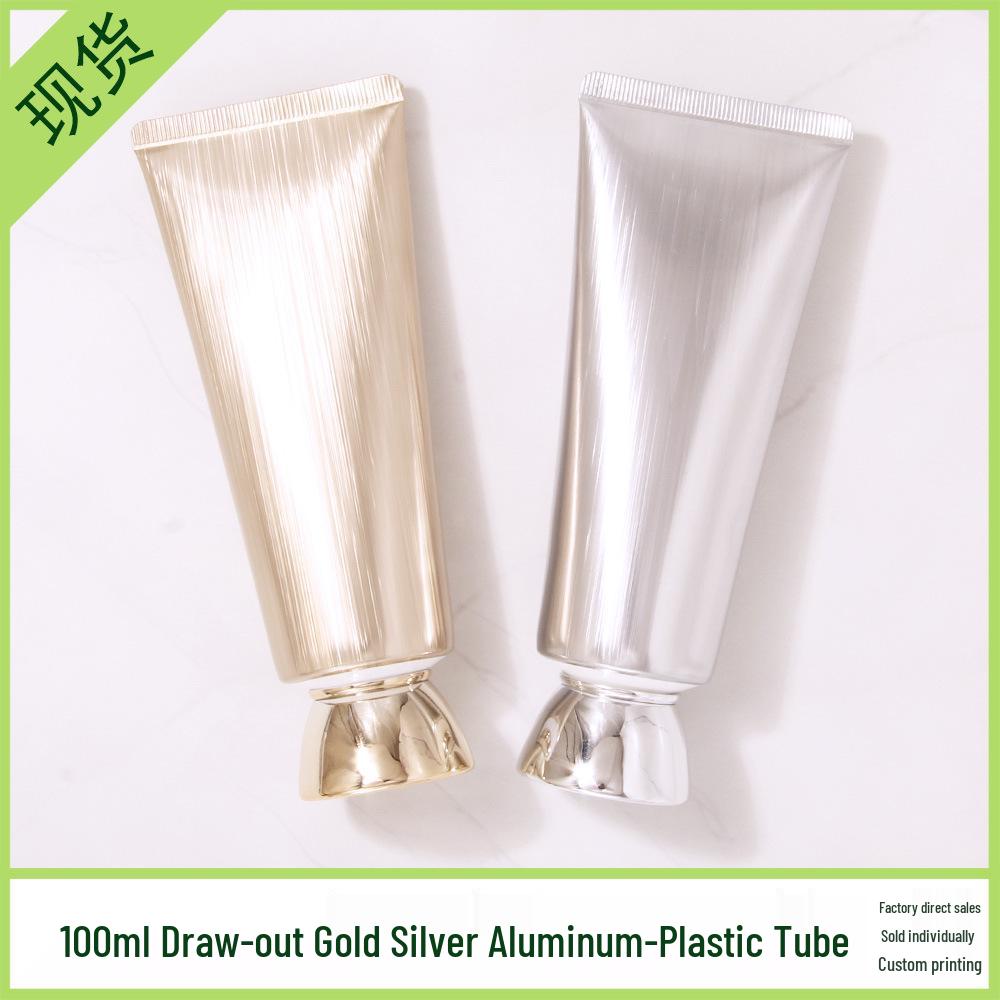 100ml/100g Brushed Gold & Silver Composite Soft Tube with Acrylic Cap - Empty Cosmetic Bottle