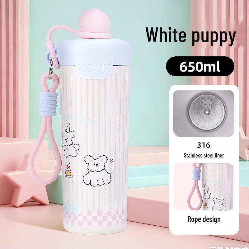 

Мультяшный стакан с трубочкой большой вместимости: Изолированная нержавеющая сталь 316, портативная для студенток и использования на открытом воздухе, с плавающим шариком и веревкой 650ml