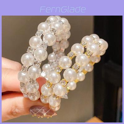 Pearl Beaded Double Layer Bracelet With Rhinestone Embellishments For Elegant Office Wear
