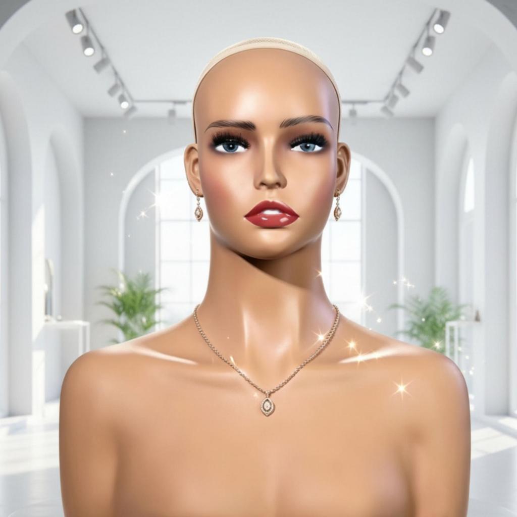 PVC Mannequin Bust Skin Toned Head with Shoulders Smooth Hairpiece for Photo Shoots