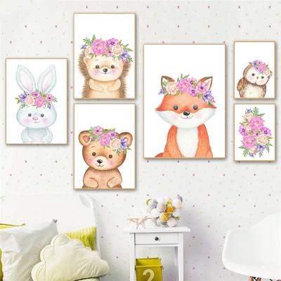 Cartoon Cute Flower Animal Rabbit Cubs Nursery Wall Art Canvas Painting Posters And Prints Wall Pictures Baby Kids Room Décor No Frame