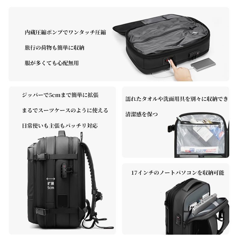 NOZEN Backpack, Business Bag, Travel Bag with Electric Compression Function, Vacuum Compression Bag, Waterproof, Multifunctional, Father's Day Gift