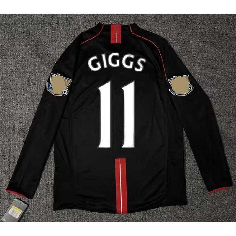 Manchester United 2007-08 Maglia da Calcio Retrò da Trasferta Manica Lunga Corta 7 Ronaldo 10 Rooney Edizione UCL