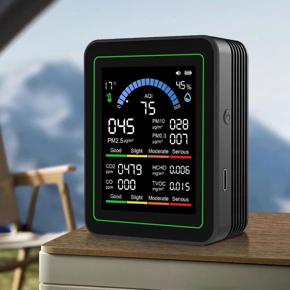 10-in-1 Air Quality Monitor Real-Time HCHO Detector with Display Temperature Humidity Detector for Home Office School