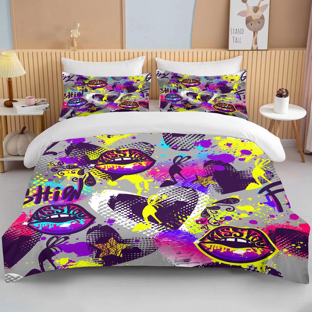 10 Sizes Fine Graffiti Pattern Bedding 3 Piece Set King Size Double Bed Bedding Set Microfiber or Polyester Duvet Cover Set