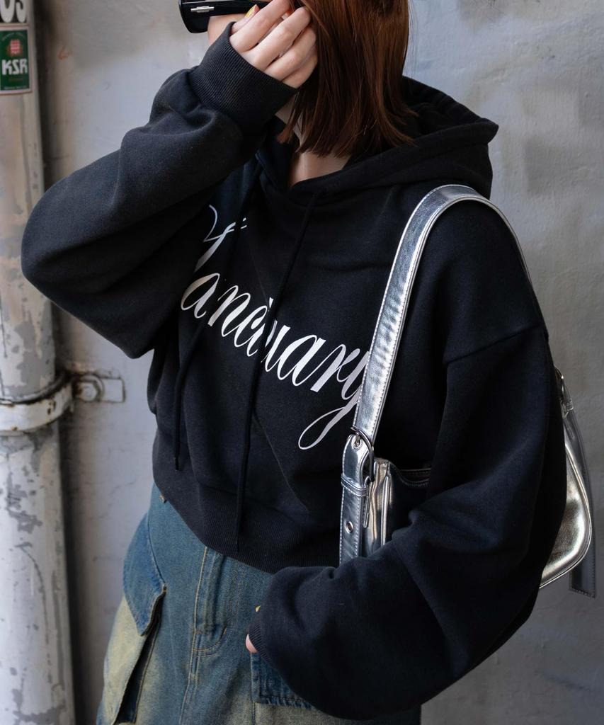 WEGO Angel Print Short Short Spring Korean Size Black Hoodie, Top, Sweatshirt, Length, Outfit, Streetwear, Girly, Style, Gift, Present, Spring,