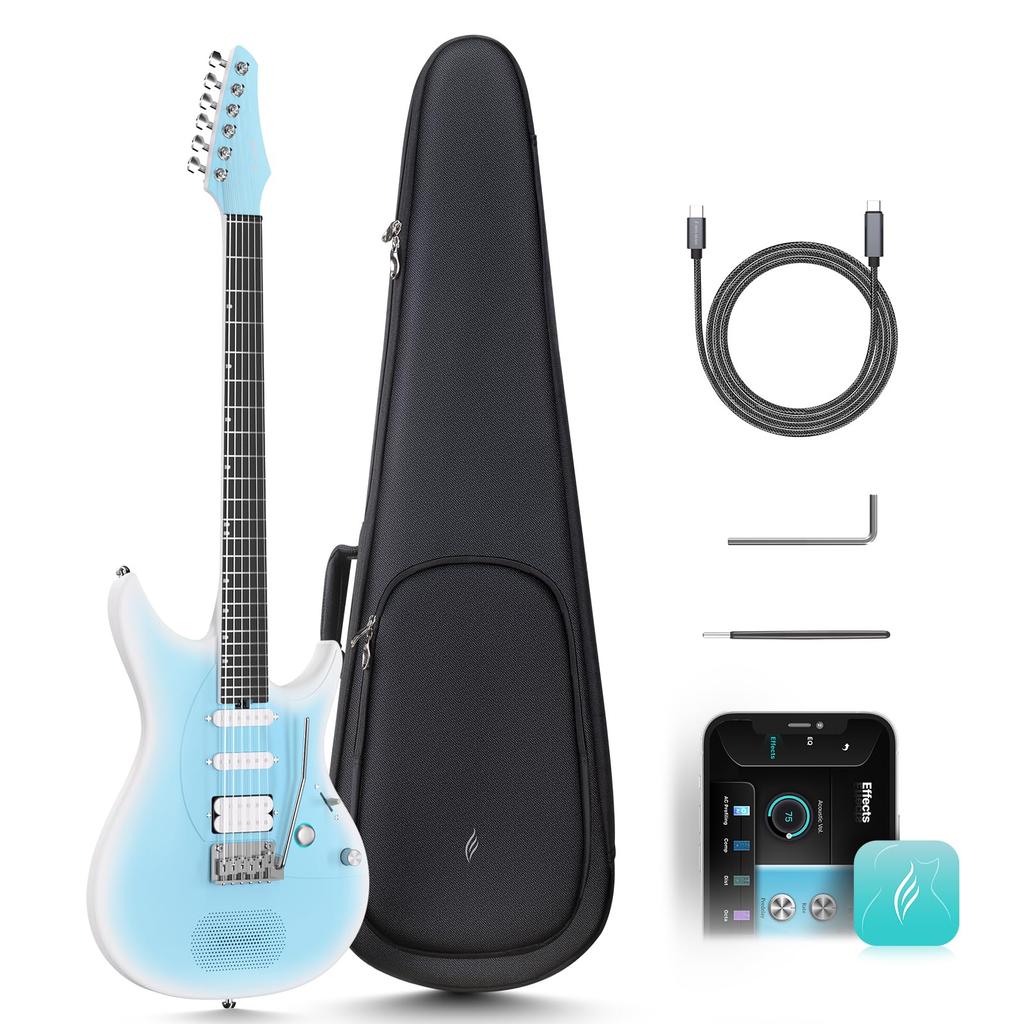 Enya Inspire Electric Guitar Smart Electric Carbon Fiber Guitar with 15W Wireless 20 Charging Adjustment and Gig Bag 39" Speaker, Tones, On-Board