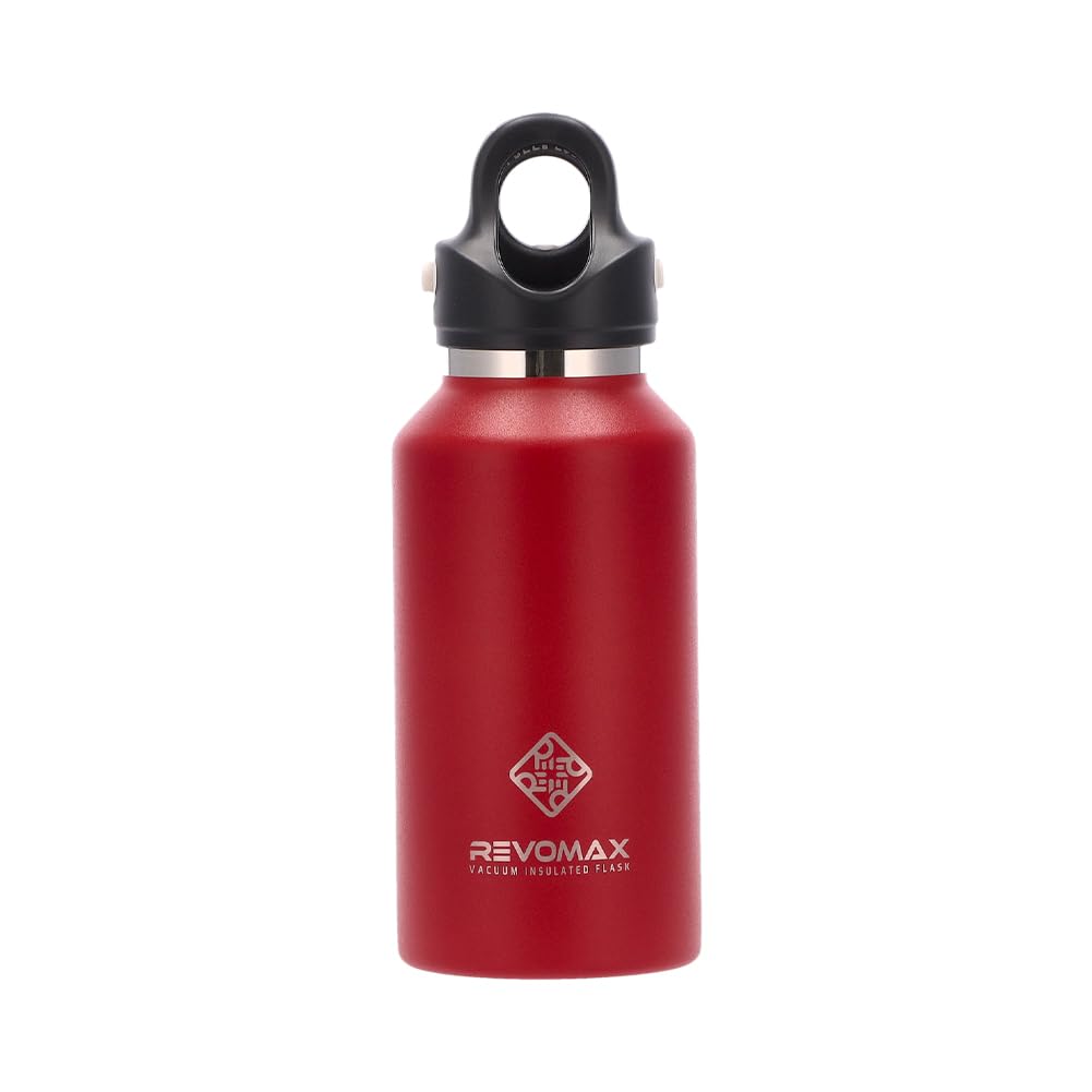 RevoMax V3 Vacuum Insulated Flask DWF-12427B, Fire Red, 355mL Slim, One-Touch Operation, Keeps Drinks Hot or Cold, Suitable for Carbonating.