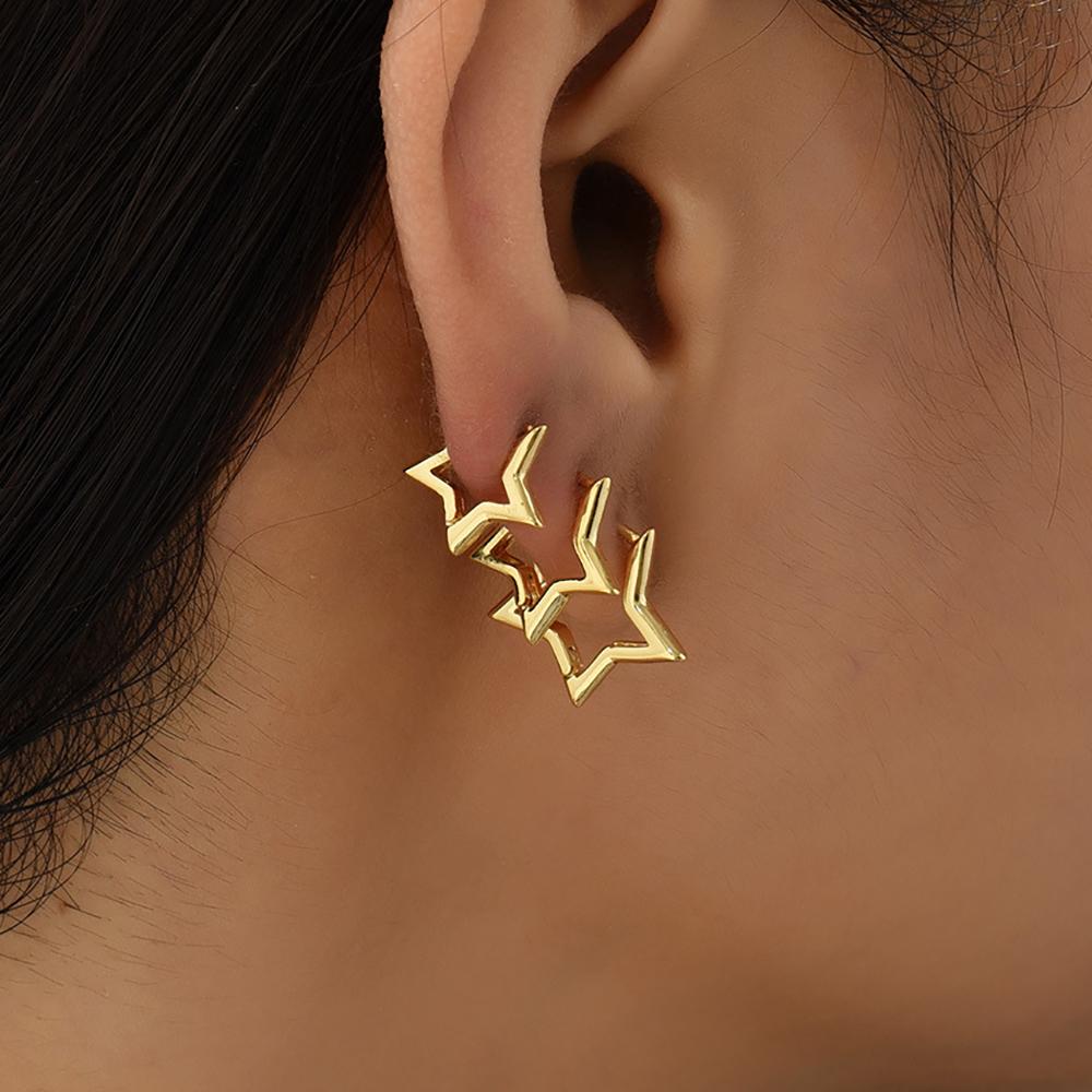 Mode Einfache Edelstahl Glatte Stern Hoop Ohrringe Frauen Minimalistischen Hoops Huggie Ohr Schnalle Ohrring Koreanische Schmuck Geschenk