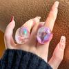 Sweet Korean Resin Shiny Glossy Geometric Gradient Colorful Wide Large Finger Ring Women's Chunky Joint Ring Personality Jewelry