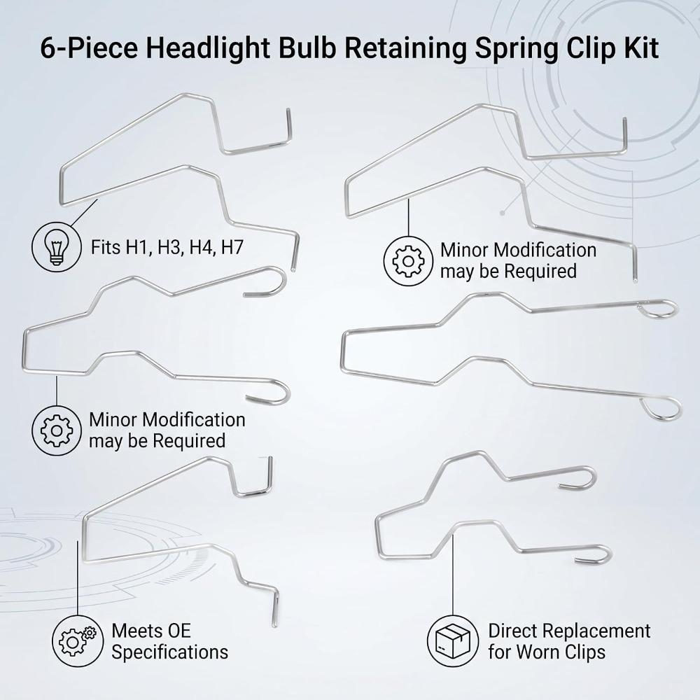 6pcs Dip Dipped Beam Headlight Bulb Retaining Spring Clips Car Light Bulb Retainer Kit  For H1 Bulbs
