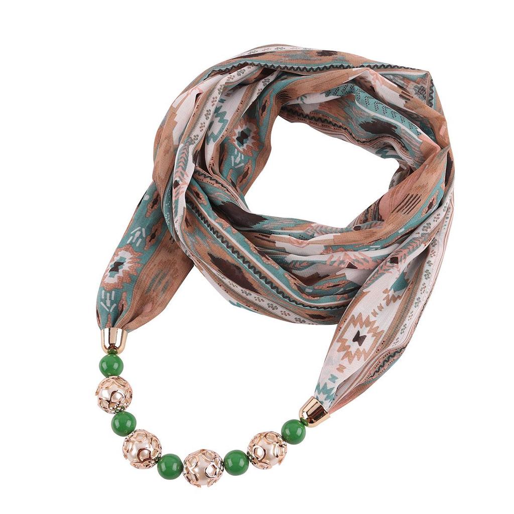 Chiffon Scarf Spring Summer Necklace Ethnic Style Women's Beaded Pendant Scarf Scarf Hat