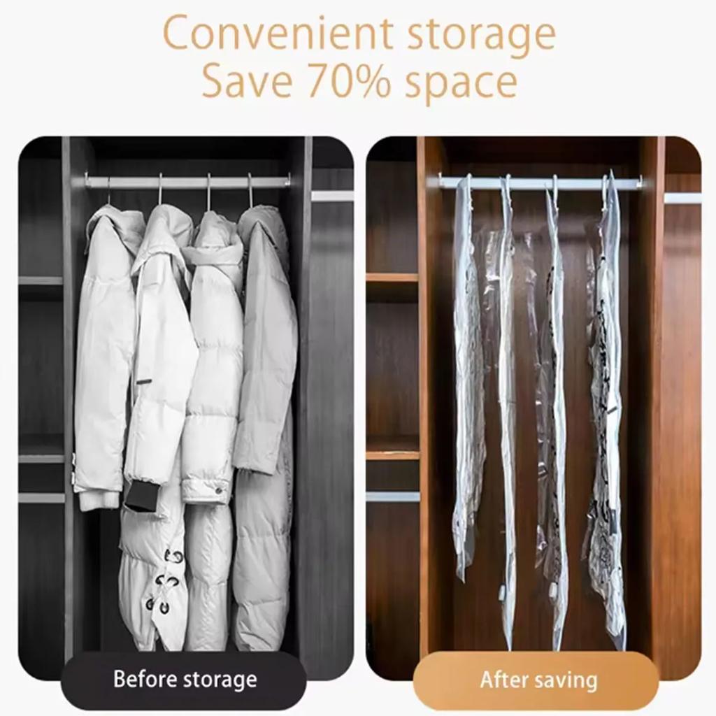 Vacuum Hanging Storage Bags Space Saving Clothes Compression Vacuum Covers Reusable Closet Vacuum Storage Bag Clothes for Down