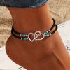 3PCS/Set Beaded Double Love Heart Elastic Boho Anklet Set Hollow Fashion Women Anklets Chic Anklets With Mini Seed Beads Multicolor  Accessories