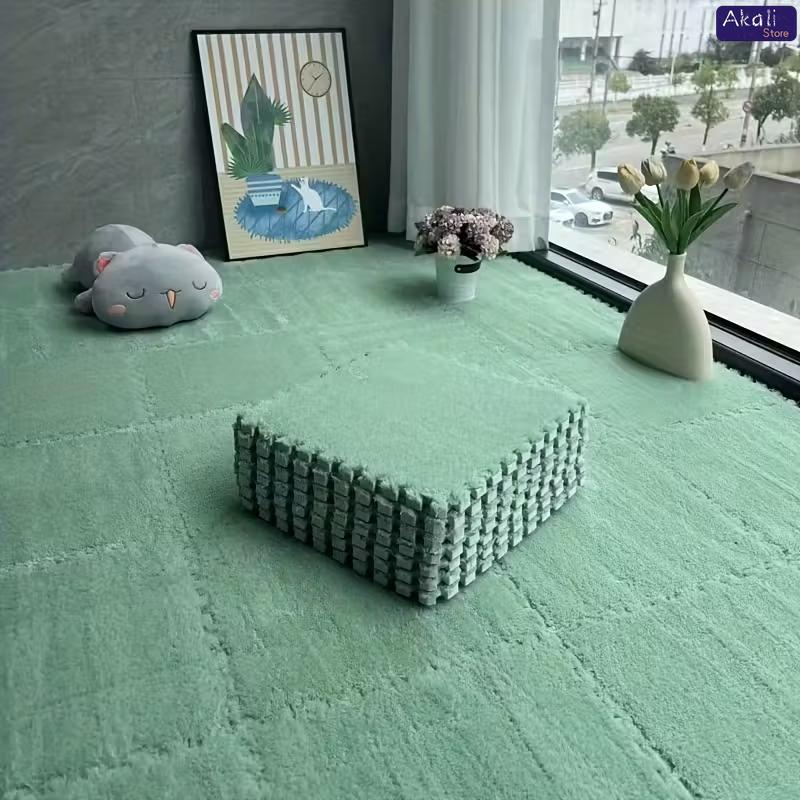 30x30cm EVA Foam Plush Interlocking Floor Mat Soft Carpet Tiles Play Mat Non-Slip Puzzle Rug for Home Living Room
