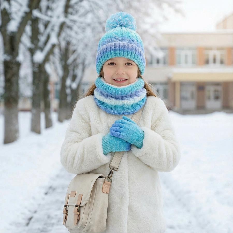 Children’s Winter Gradient Knit Hat, Scarf & Gloves Set
