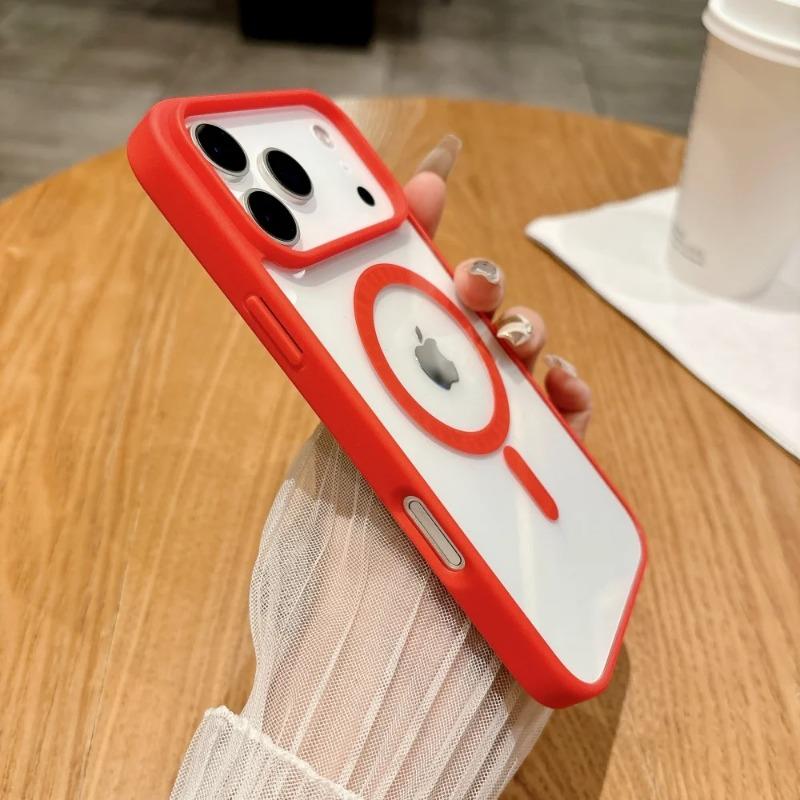 Simple Magnetic Case for iPhone 17 Air 17Pro Max 16e 15 Plus 14 13 12 mini 11 Pro Max Magsafe Clear Wireless Charge Back Cover
