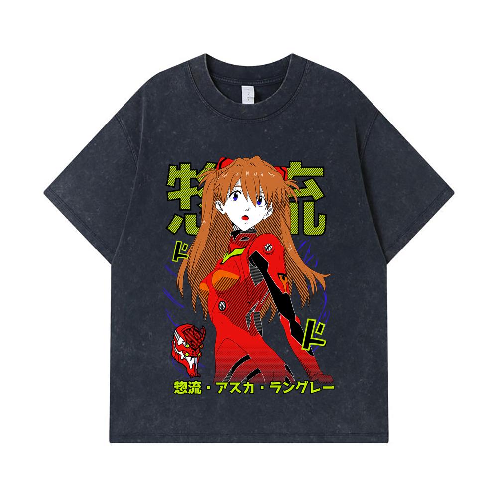 275 GSM Washed T-shirts 100% Cotton Evangelion V10 Asuka Print Unisex Heavy Cotton T Shirt
