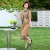 Women's Summer Chiffon Set: Short-Sleeve Blouse and Wide-Leg Pants for Mature Women Plus Size Two-Piece Outfit