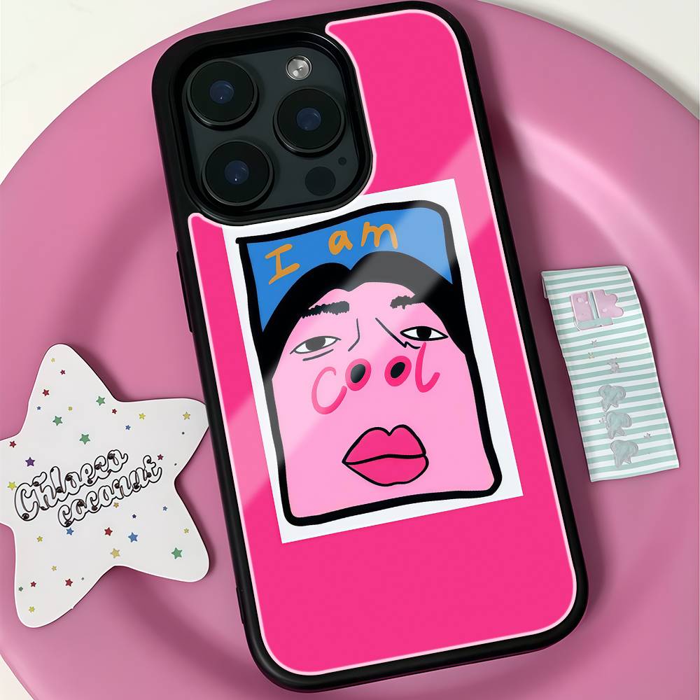 Funky I Am Cool Face Phone Case Black Hard Plastic Phone Case For Iphone 17 Air 16 15 14 13 12 11 Pro Max PC TPU Ins Case