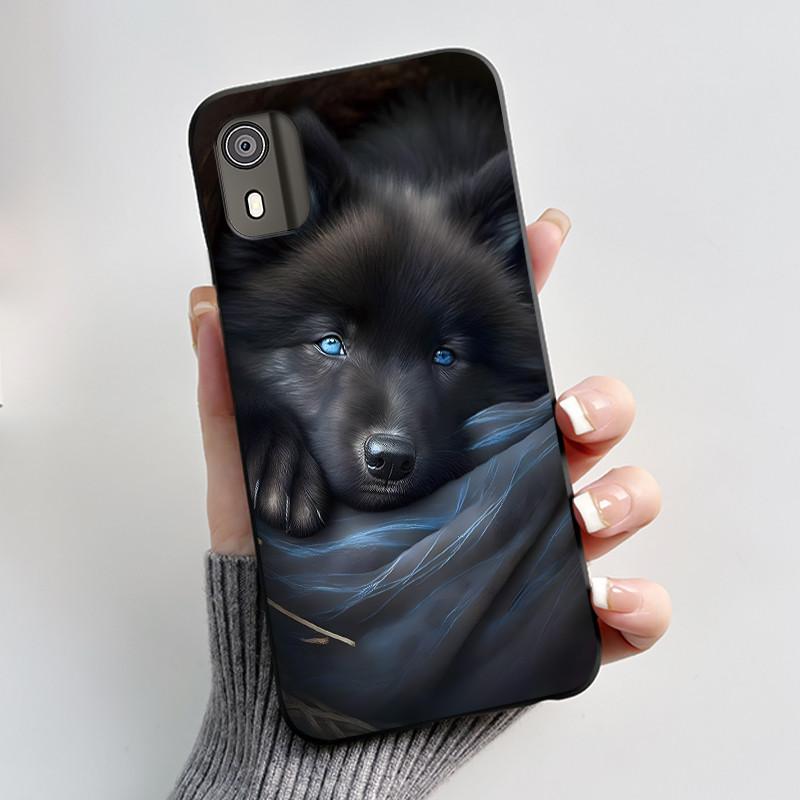 For Nokia C02 Phone Case Cute Funny Love Rabbit Animal Black Matte Soft TPU Protective Back Cover for Nokia C2 2nd Edition Case