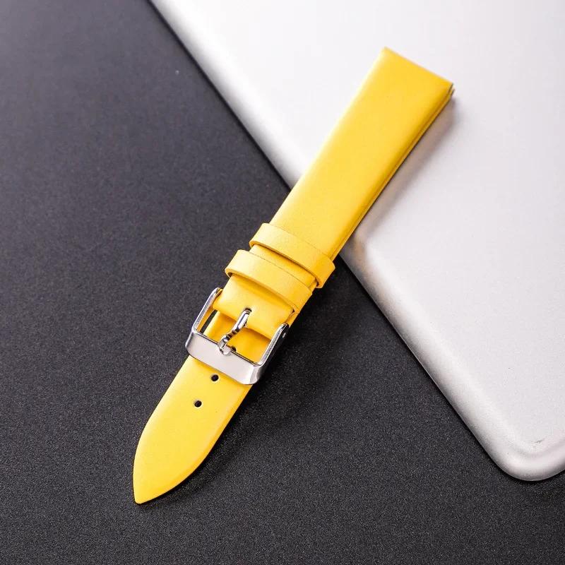 Cowhide Leather Watch Band Ultra Thin 12/14/16/18/20/22mm Watch Strap Plain Weave Needle Pattern Colorful Belt Replacement