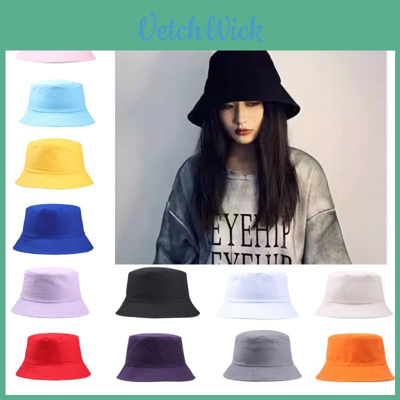Hwcap Reine Baumwolle Einfarbig Fischerhut mit gesticktem Logo, Tragbarer Bucket Hat für Sonnenschutz