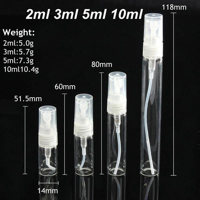Bouteille de pulvérisation de brume 2Ml 3Ml 5Ml 10Ml, bouteille à pompe de pulvérisation, verre rechargeable de voyage par
