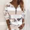 V-Ausschnitt Langarm Elastische Bündchen Pullover Sweatshirt Herbst Floral Gestreift Digital