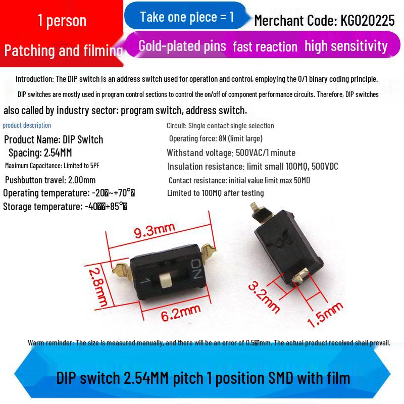 SMD DIP Switch, Flat Toggle, 2P 4-10 Positions, 2.54mm, Red/Blue/Black