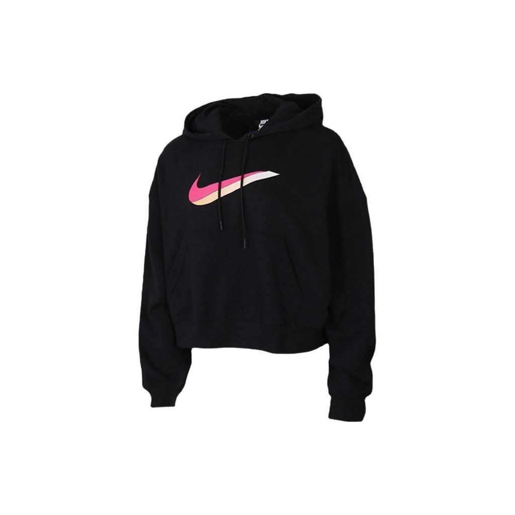 Nike Logo Print Drawstring Hoodie Women Tops Black DJ1075-010