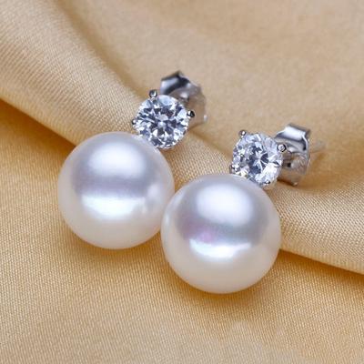 Real Natural Freshwater Pearl Stud Earrings for Women ,White Pink Purple 925 Sterling Silver Gold Plated Jewelry