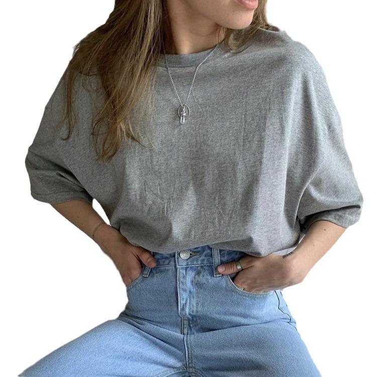 2024 European & American Women's Casual Loose Solid Color Short-Sleeved T-Shirt for Spring/Summer