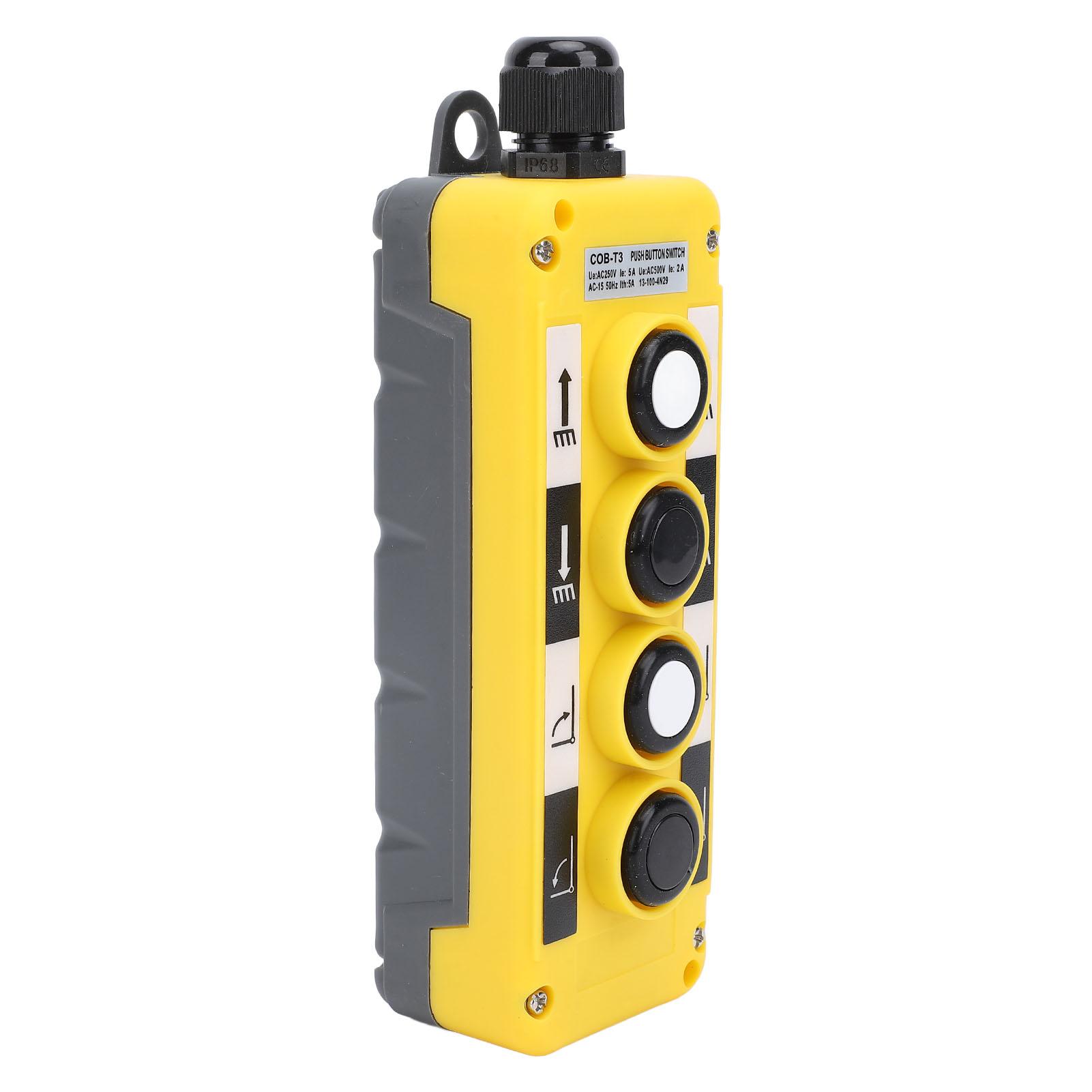

Electric Hoist Crane Pushbutton Switch 4 Buttons IP68 Rainproof Industrial Hoist Crane Controller AC250V 5A 500V 2A